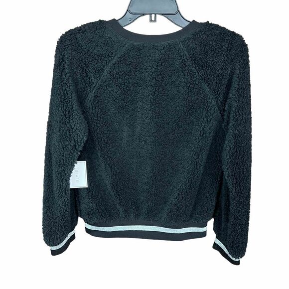 1. State Teddy Fuzzy Sweatshirt Pullover Top Black Silver Metallic Trim Small - Picture 2 of 16